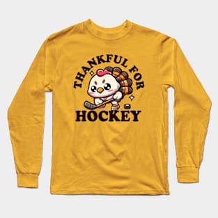 Thankful for Hockey Cute Kawaii Turkey Long Sleeve T-Shirt